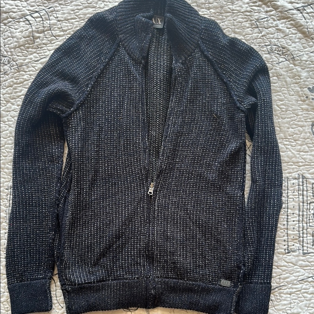 Blue Zippered Knit Hoodie